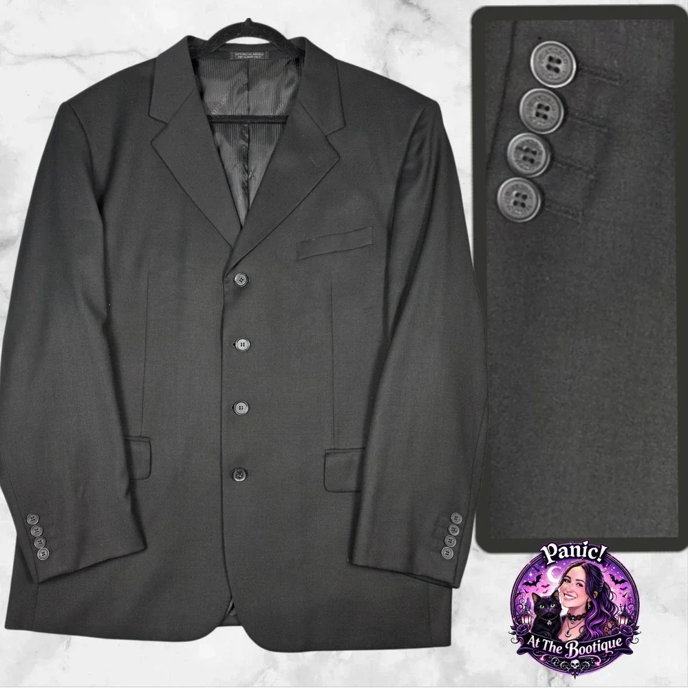 Vittorio St‎ Angelo Suit Jacket Mens 48L Black 4-Button Formal Blazer Business